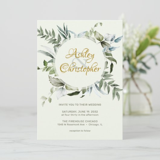 Invitation Élégant Mariage de script de verdure moderne (Debout devant)