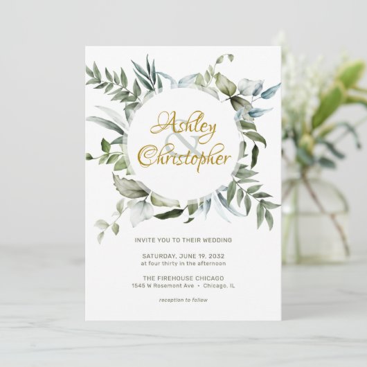 Invitation Élégant Mariage de script de verdure moderne (Debout devant)