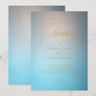 Invitation Élégant Mariage de script d'or Turquoise
