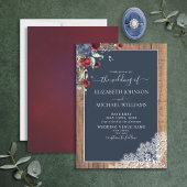 Invitation Elégant Mariage de script en bois bleu Bourgogne d