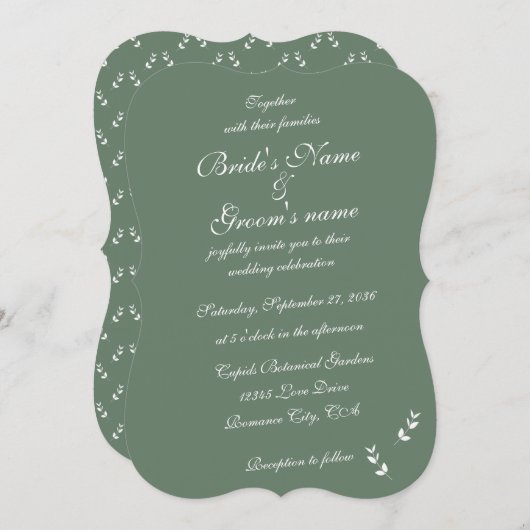 Invitation Élégant Mariage de script en vert d'olive Sage for (Devant / Derrière)