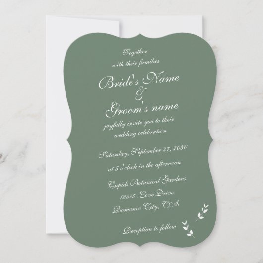Invitation Élégant Mariage de script en vert d'olive Sage for (Devant)