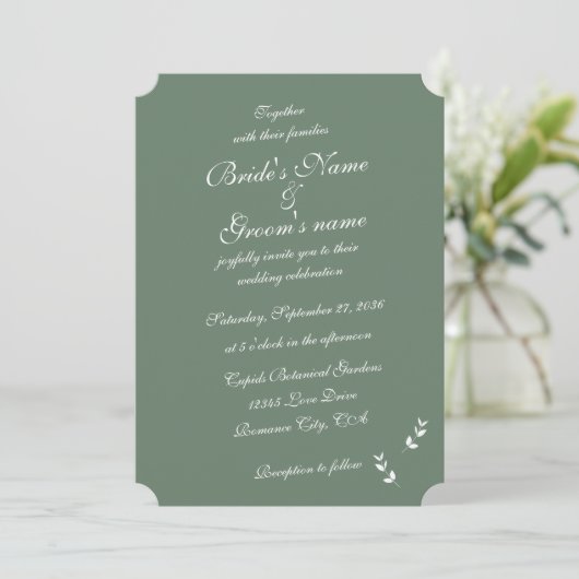 Invitation Élégant Mariage de script en vert d'olive Sage for (Debout devant)