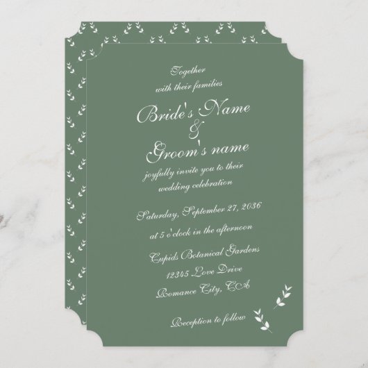 Invitation Élégant Mariage de script en vert d'olive Sage for (Devant / Derrière)