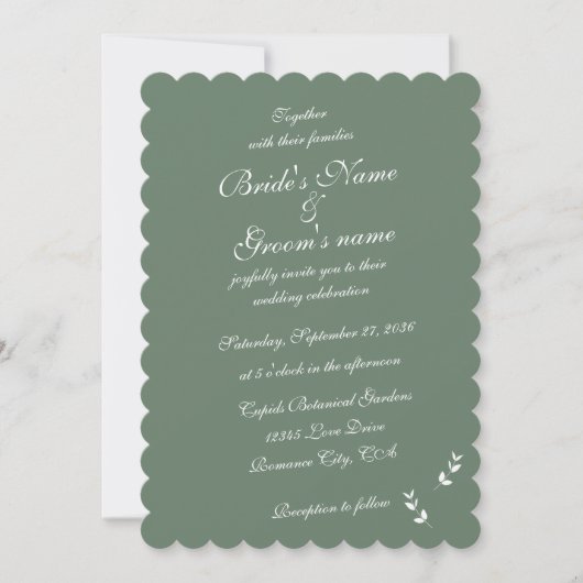 Invitation Élégant Mariage de script en vert d'olive Sage for (Devant)
