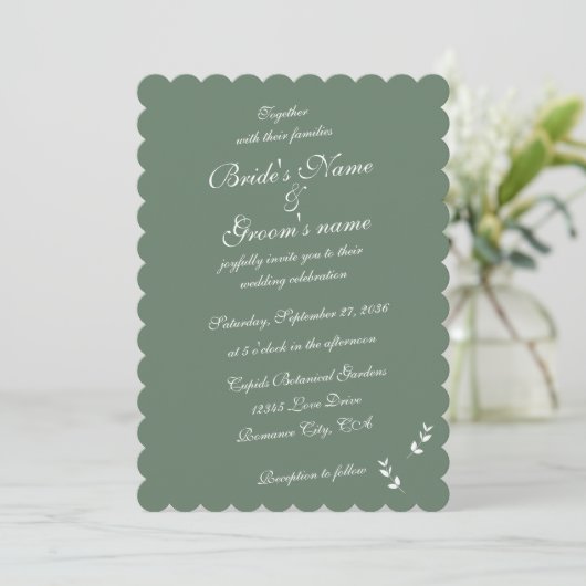 Invitation Élégant Mariage de script en vert d'olive Sage for (Debout devant)