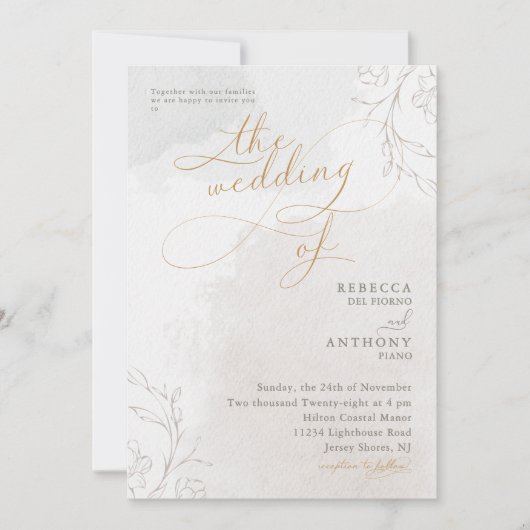 Invitation Élégant Mariage de script floral botanique (Devant)