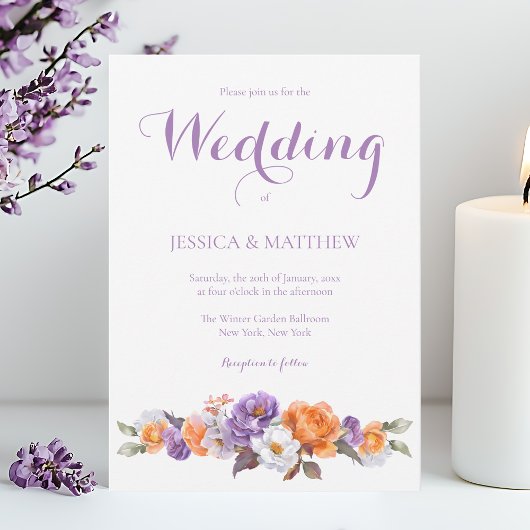 Invitation Élégant Mariage de script floral Lavender Watercol