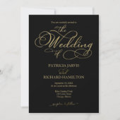 Invitation Élégant Mariage de script Foil Black Gold Faux (Devant)