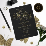 Invitation Élégant Mariage de script Foil Black Gold Faux<br><div class="desc">Élégant Faire-part de mariage de script Black Gold Foil</div>