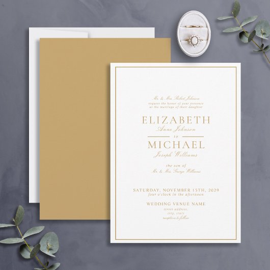 Invitation Élégant Mariage de script Gold Classic