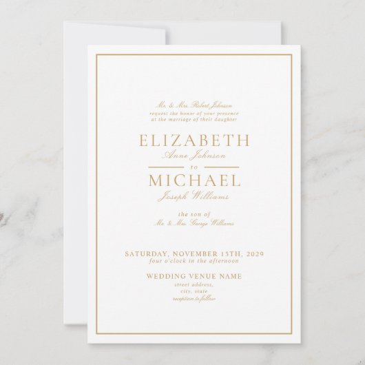 Invitation Élégant Mariage de script Gold Classic (Devant)