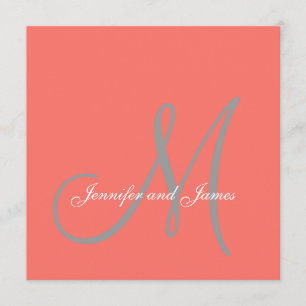Invitation Élégant Mariage de script gris de corail d'affaire
