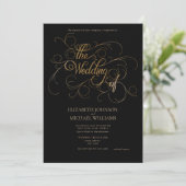 Invitation Élégant Mariage de script moderne Black & Gold (Debout devant)