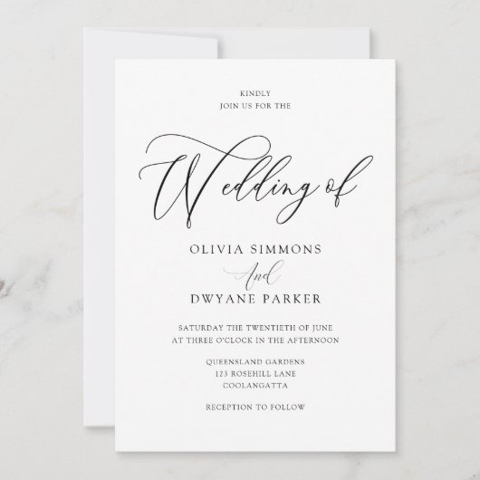 Invitation Élégant Mariage de script moderne intemporel (Devant)