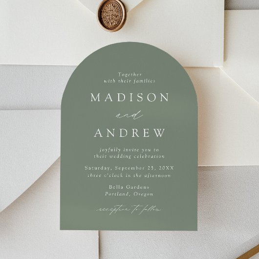 Invitation Élégant Mariage de script moderne Sage Green Arch