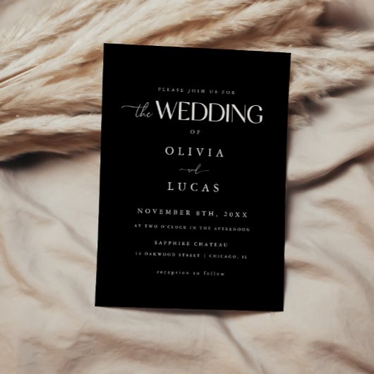 Invitation Élégant Mariage de script noir