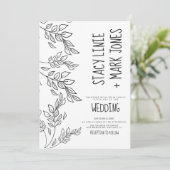 Invitation Elégant Mariage de script noir à main de Foilage (Debout devant)