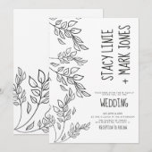 Invitation Elégant Mariage de script noir à main de Foilage (Devant / Derrière)