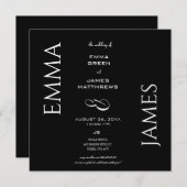 Invitation Élégant Mariage de script noir & blanc en gras Car (Devant / Derrière)