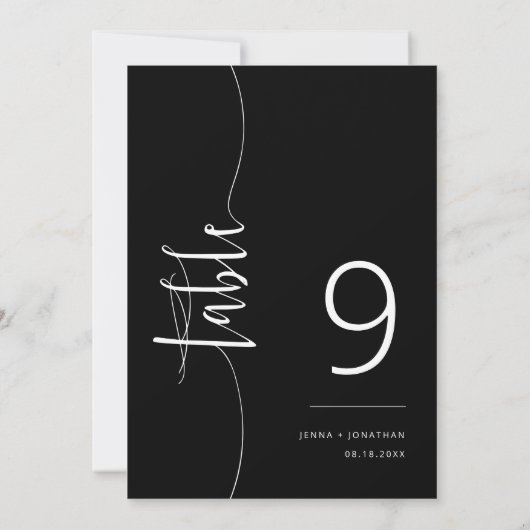 Invitation Élégant Mariage de script noir classique Numéro de (Dos)