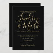 Invitation Élégant Mariage de script noir et or (Devant / Derrière)
