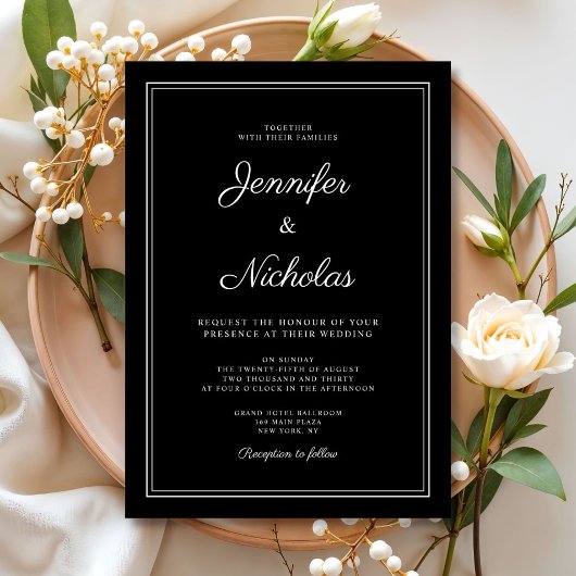 Invitation Élégant Mariage de script noir formel moderne