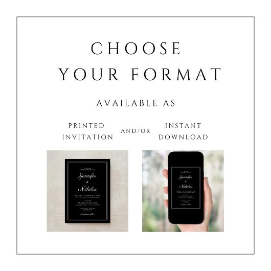 Invitation Élégant Mariage de script noir formel moderne