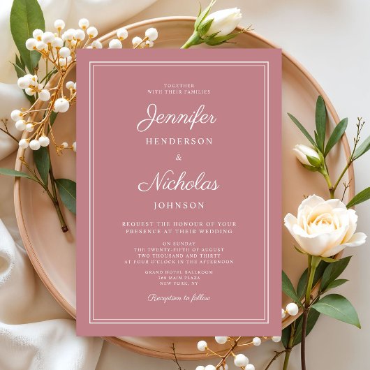 Invitation Élégant Mariage de script rose Dusty