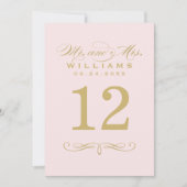 Invitation Élégant Mariage de script rose et or Numéro de tab (Devant)