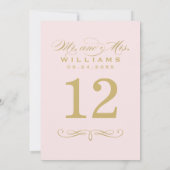 Invitation Élégant Mariage de script rose et or Numéro de tab (Dos)