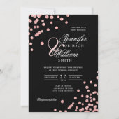 Invitation Élégant Mariage de script Rose or Confetti Noir (Devant)