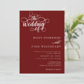 Invitation Élégant Mariage de script rustique rouge et blanc (Debout devant)