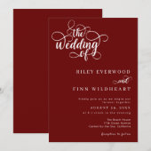 Invitation Élégant Mariage de script rustique rouge et blanc (Devant / Derrière)