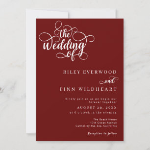 Invitation Élégant Mariage de script rustique rouge et blanc