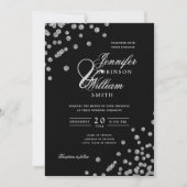Invitation Élégant Mariage de script Silver Confetti QR Noir (Devant)