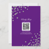 Invitation Élégant Mariage de script Silver Confetti QR Purpl (Dos)