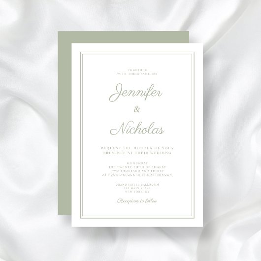 Invitation Élégant Mariage de script vert Sage Formal