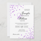 Invitation Élégant Mariage de script violet Confetti QR RSVP (Devant)