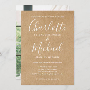 Invitation Élégant Mariage de signature Rustic Kraft Photo