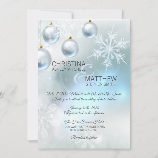Invitation Élégant MARIAGE de Snowflakes Blue Winter Wonderla (Devant)