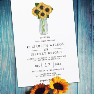 Invitation Élégant Mariage de Sunflower Mason Jar