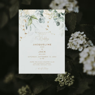Invitation Élégant Mariage de taille légère Hydrangea blanc