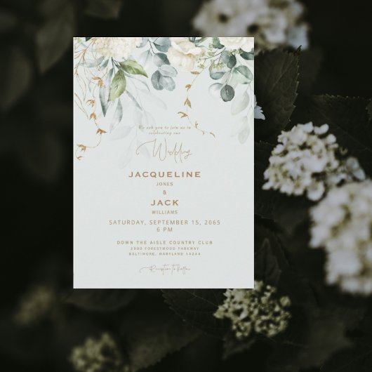 Invitation Élégant Mariage de taille légère Hydrangea blanc