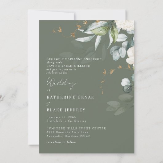 Invitation Élégant Mariage de taille riche Hydrangea blanc (Devant)