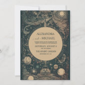 Invitation Élégant Mariage de Tarot Vert Argent (Devant)
