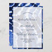 Invitation Élégant Mariage de teinture en marbre bleu marine  (Devant / Derrière)
