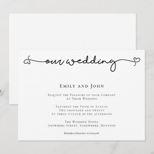 Invitation Élégant Mariage de texte noir de script de lavage  (Devant / Derrière)