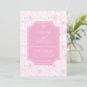 Invitation Élégant Mariage de Toile Français Rose Floral (Debout devant)