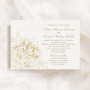 Invitation Elégant Mariage de tourbe Florale Champagne Gold